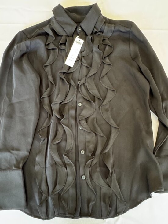 Chico's Tops - Chico's Black Ruffle Front Long-Sleeve Blouse Size 1/M/8-10